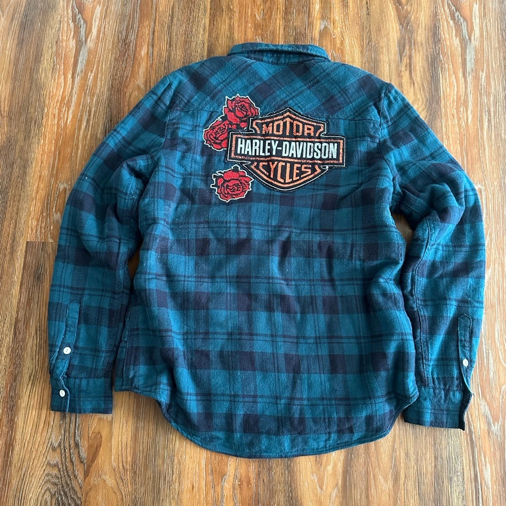 Harley-Davidson Blue and Black Checkered Shirt